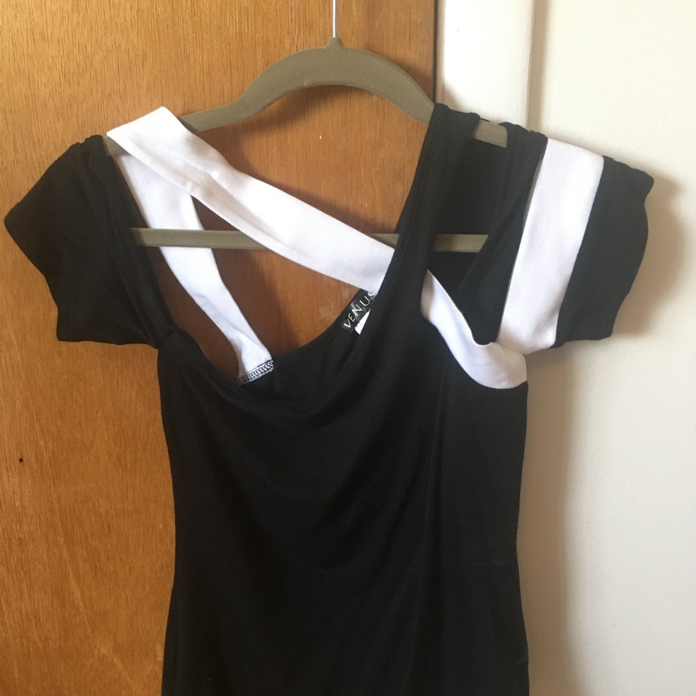 Venus  Black and White Cross-Shoulder Top